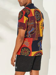 Vintage Ethnic Style Men's Short Sleeve Stand Collar Shirt For Summer