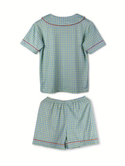 Plaid Pajama Set Short Sleeve Top & Shorts Women's Sleepwear