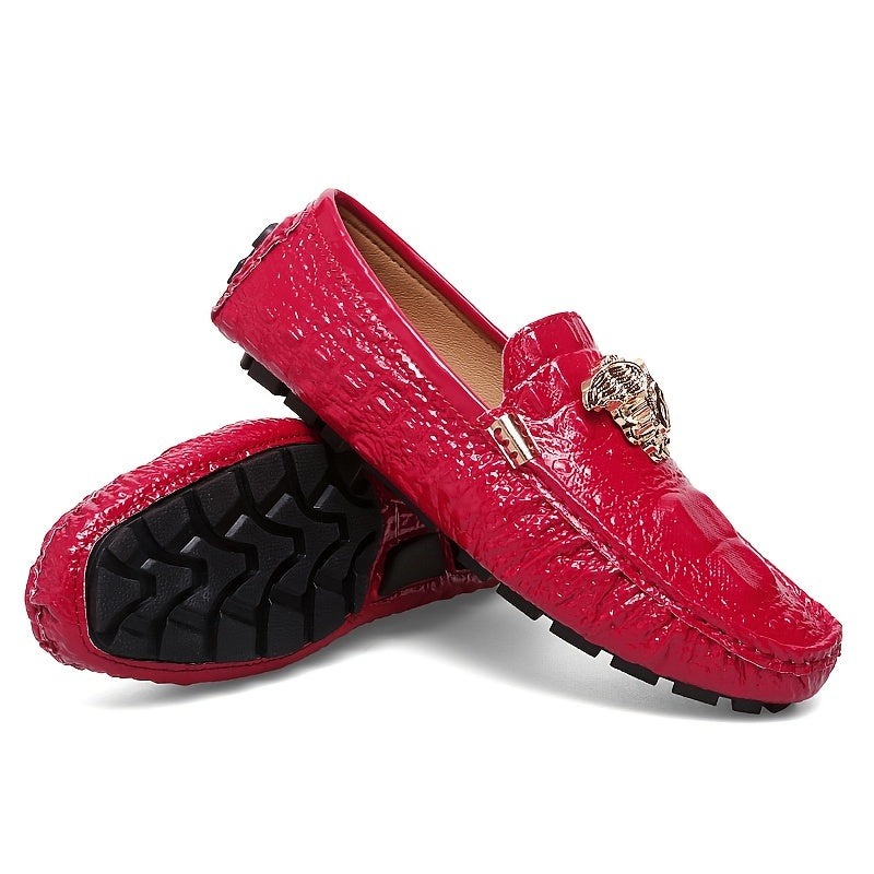 Women's Red Slip on Loafers Low Top Casual Shoes with Metal Decor