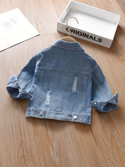 Girls' Flower Decor Denim Jacket Top