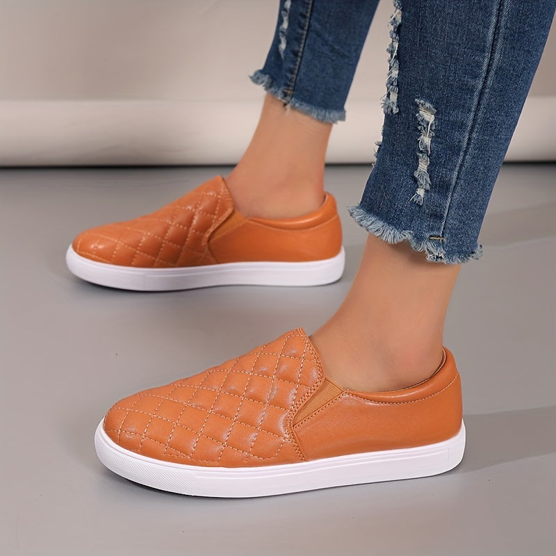 Women's Quilted Flat Loafers Slip On Walking Shoes Casual Skate Shoes
