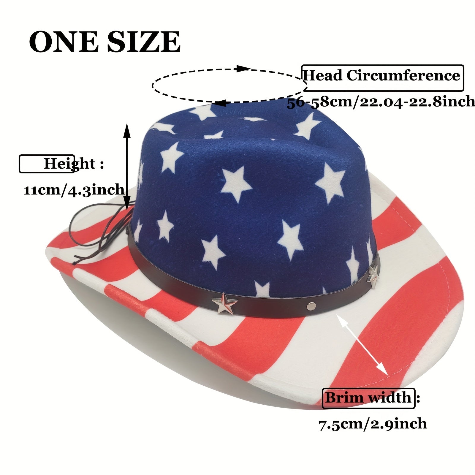 Western Cowboy Hat American Flag Pattern Cowgirl Hat Unisex Patriotic Felt Hat