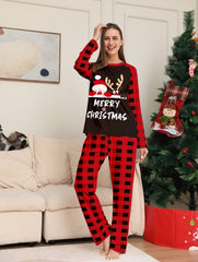 Christmas Pajama Set Long Sleeve Top & Plaid Pants Women's Sleepwear