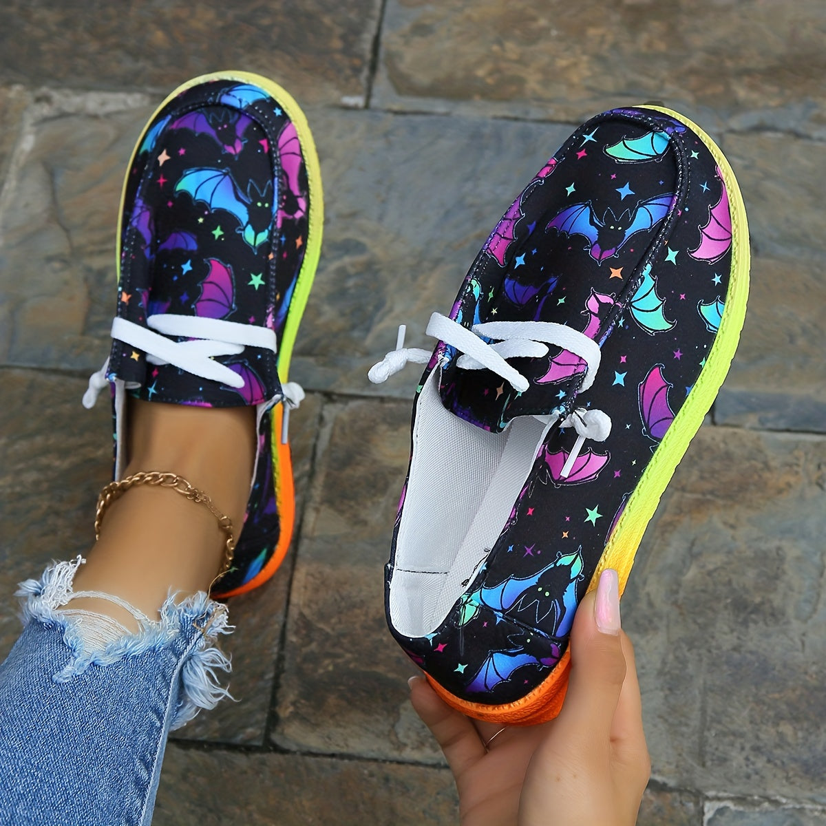 Colorful Bat Pattern Canvas Shoes for Women