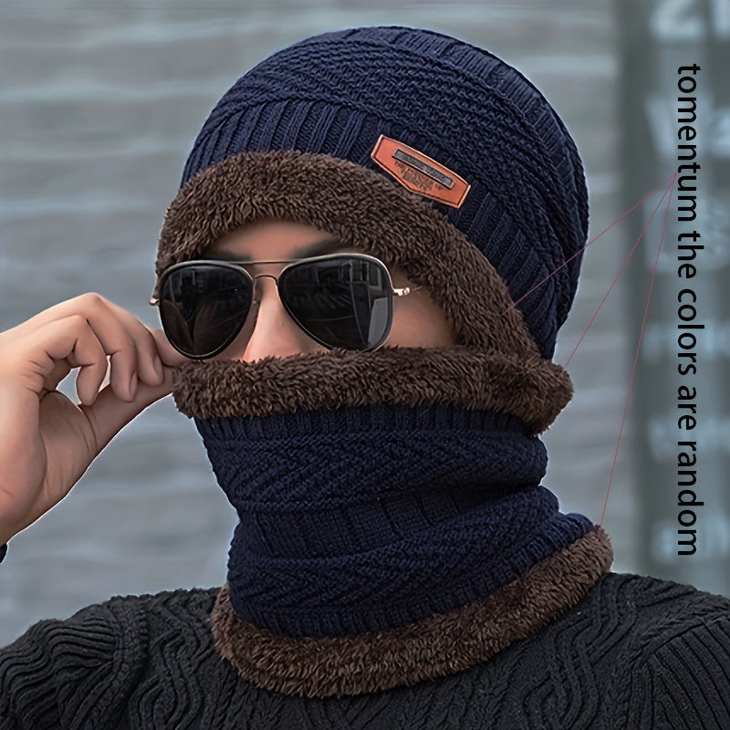 Men's Knitted Wool Cycling Hat and Scarf Set