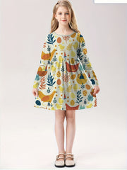 Girls Cartoon Animal Garden Long Sleeve Dress