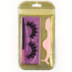 3D Fluffy Curly False Eyelashes Set with Tweezers and Brush