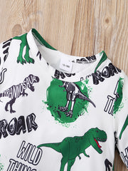 Toddler Boys Dinosaur Print Top & Shorts Set - Summer Kids Clothes