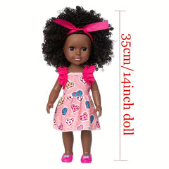 14inch Curly Hair Skin Doll with Clothes, Shoes & Headscarf
