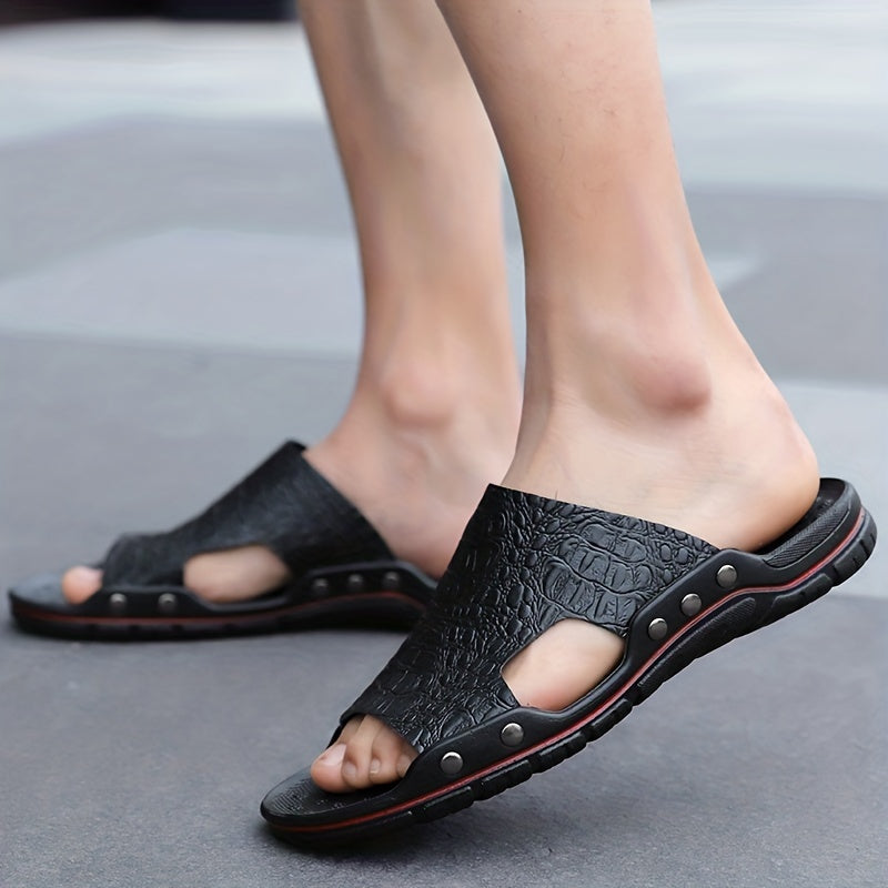 Men's Crocodile Embossed Non Slip Sandals Comfy Beach Shoes