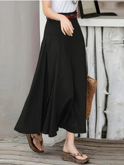 Solid Stitching High Rise Swing Maxi Skirt