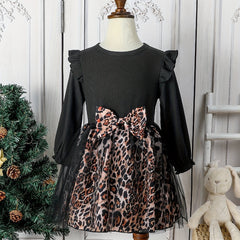Girls Leopard Print Bow Front Dress