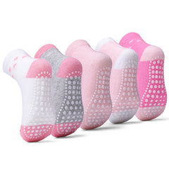 5 Pairs Baby Girls Non Slip Cotton Heart Print Crew Socks