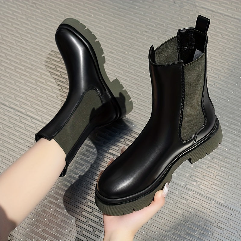 Chelsea Waterproof Snow Boots Faux Leather Flat Mid Calf Boots