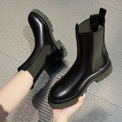 Chelsea Waterproof Snow Boots Faux Leather Flat Mid Calf Boots