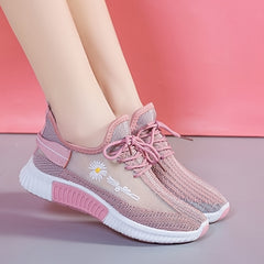 Women's Daisy Mesh Low Top Sneakers Breathable Lace Up Running Shoes