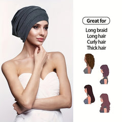 Soft Pleated Turban Cap Elastic Slouchy Head Wrap Solid Beanies Lightweight