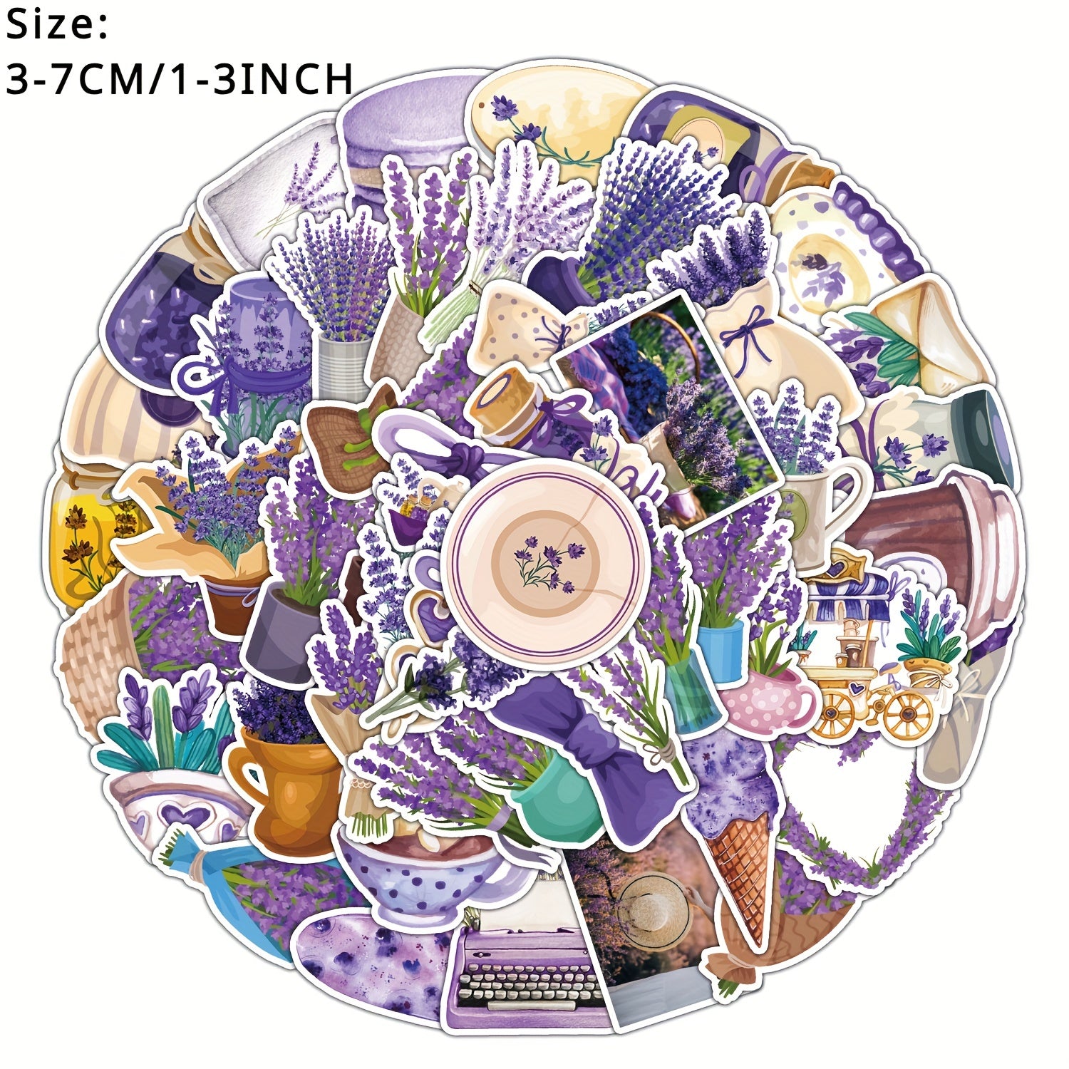 50pcs Lavender Series Phone Case Stickers Waterproof DIY Creative Stick