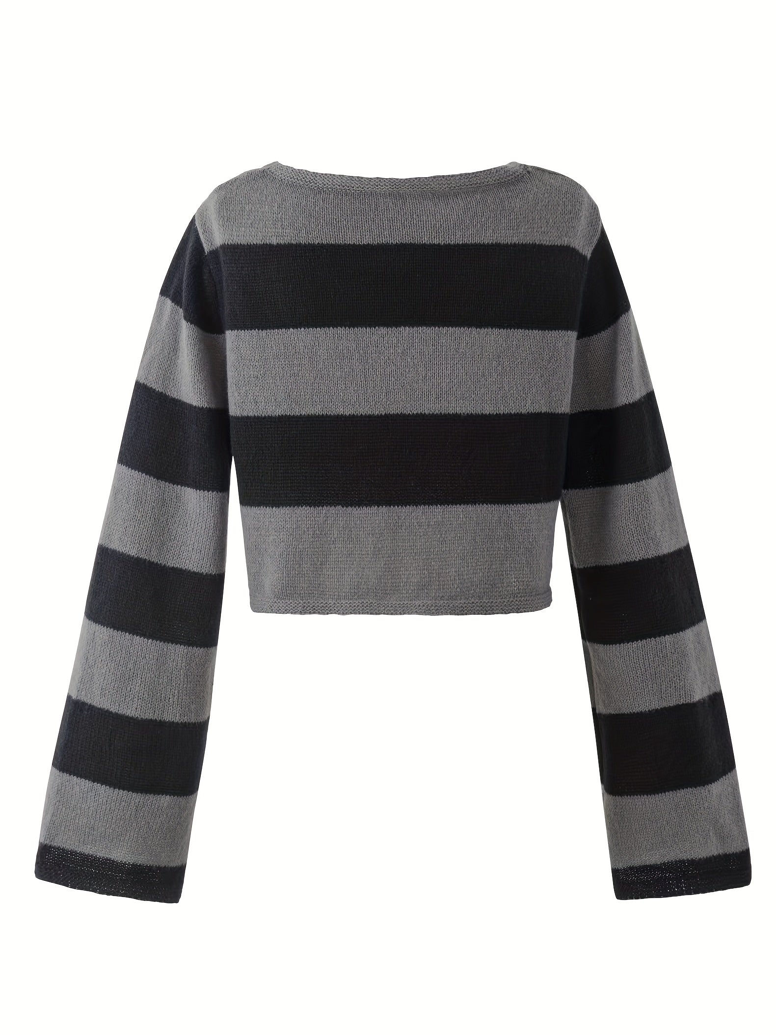 Grunge Block Striped Knit Sweater Crew Neck Long Sleeve Women's