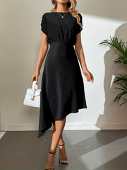 Asymmetrical Chain Dress Solid Backless Short Sleeve Dress