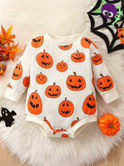 Baby Girls Pumpkin Head Full Print Pullover Romper Creeper