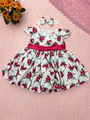 Baby Girl's Floral Print Pleated Dress Flutter Sleeve