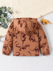 Boys Dinosaur Print Hooded Jacket Zip Up Kids Clothing