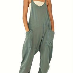 Casual V Neck Sleeveless Jumpsuit Spaghetti Strap Overall Women's Clothing