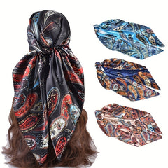 Vintage Paisley Print Satin Square Scarf for Women
