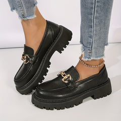 Platform Loafers Metallic Buckle Chunky Heeled Shoes Slip On Shoes