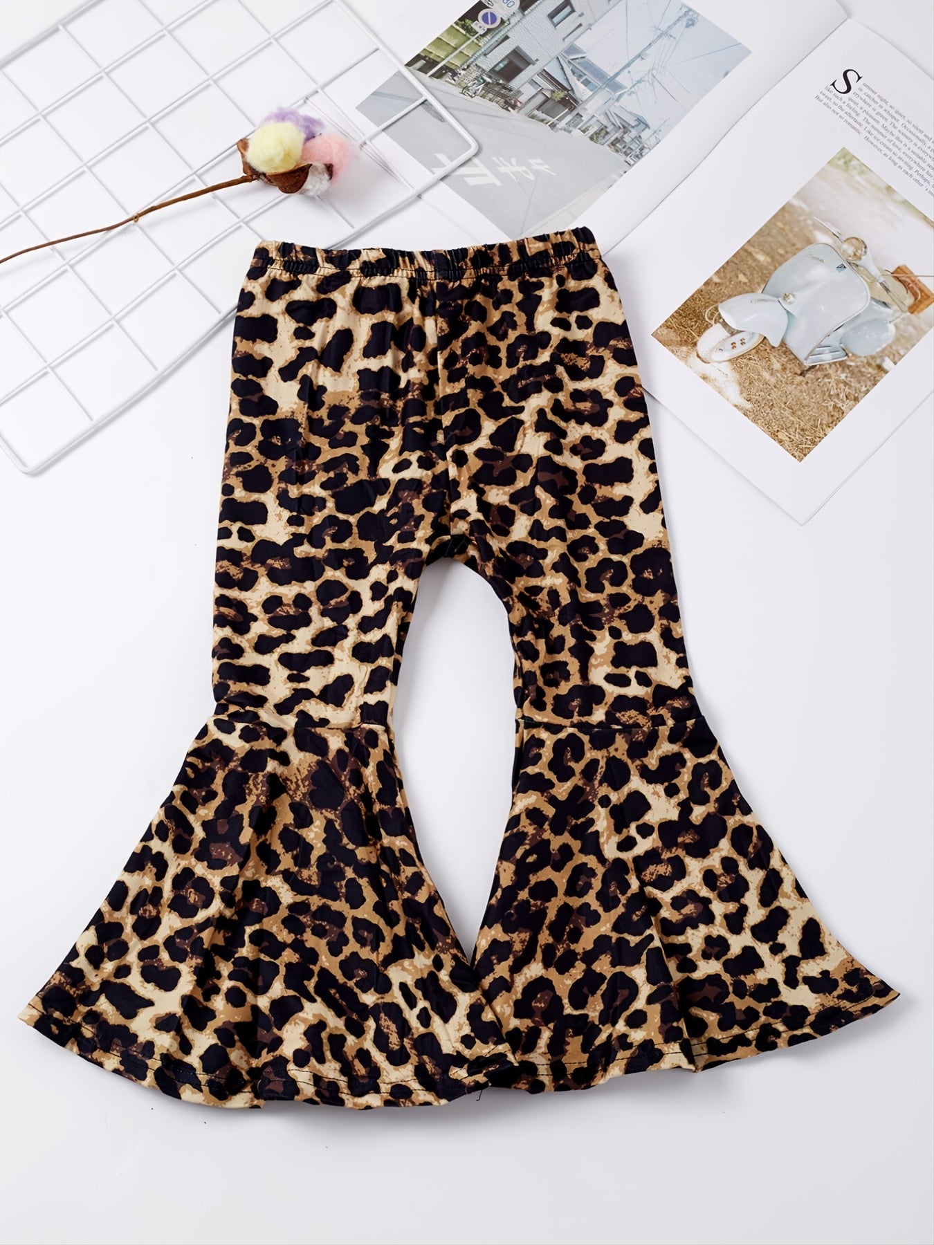 Baby Girls Leopard Plaid Print Flare Leg Pants Elastic Waist Pants