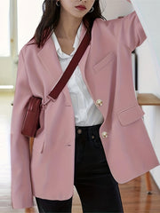 Solid Button Front Blazer Casual Lapel Long Sleeve Blazer