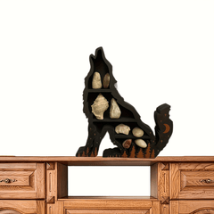 Wolf Shaped Crystal Storage Rack Wooden Wall Mounted Display Organizer