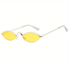 Oval Metal Frame Sunglasses for Women Men Hiphop Tinted Lens UV400
