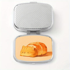 Bread Cat Print Medicine Box Two Compartment Pill Box Mini Portable Medic