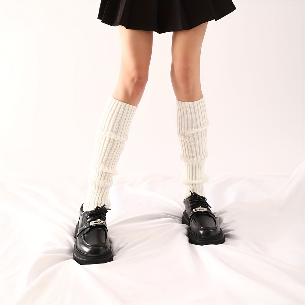 Knit Ribbed Leg Warmers Knee High Socks Women's Stockings