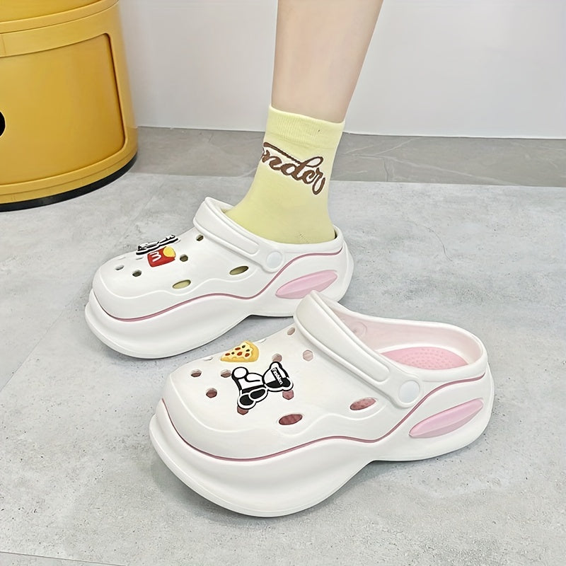 Women's Cartoon Platform Clogs Slip On Colorblock Shoes