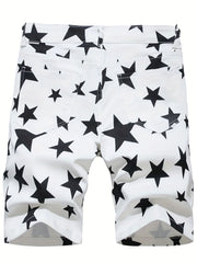 Men's Casual Stars Print Cotton Jean Shorts