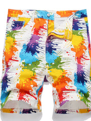 Colorful Print Men's Street Style Denim Shorts for Summer