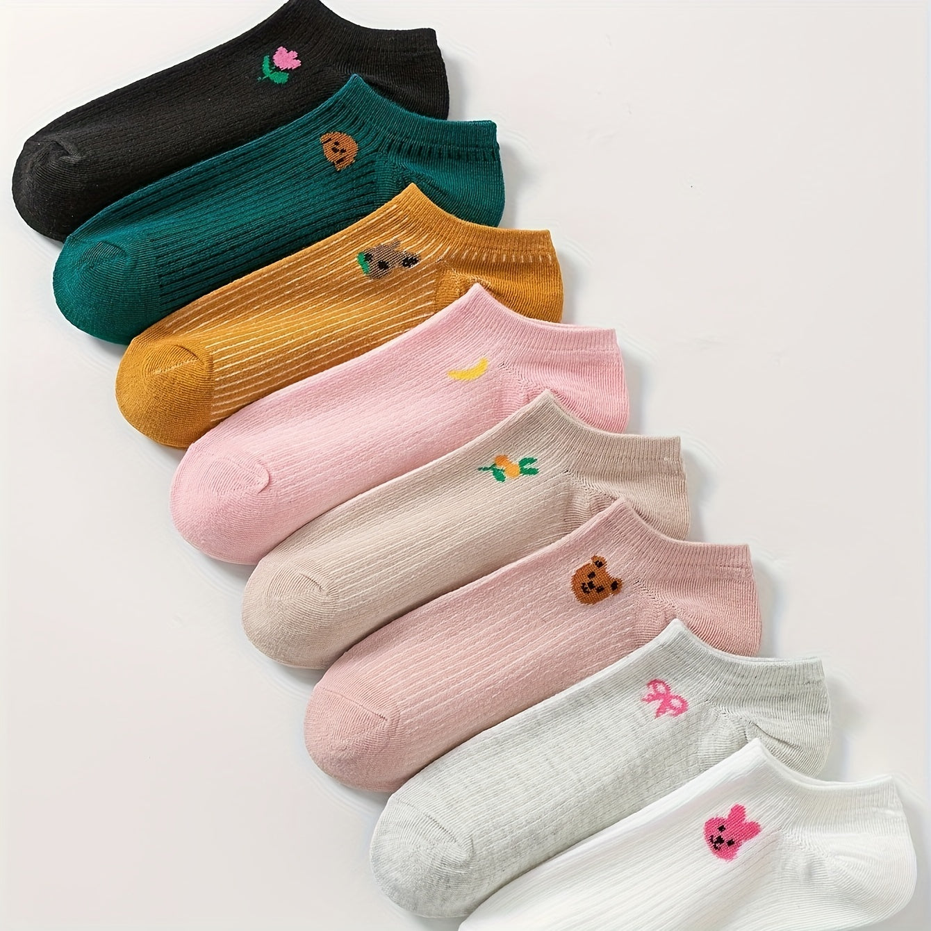 8 Pairs Cartoon Animal Print Socks & Low Cut Ankle Socks Women's Stockings