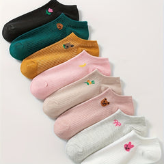 8 Pairs Cartoon Animal Print Socks & Low Cut Ankle Socks Women's Stockings