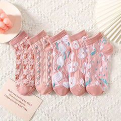 5 Pairs Flower Low Cut Socks Girls Boys Accessories