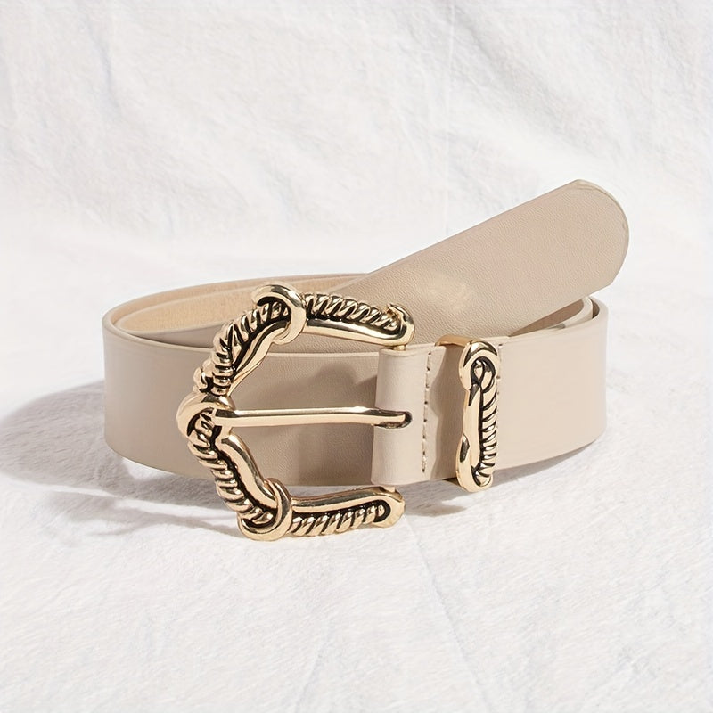 Vintage Engraved Buckle PU Belt Solid Jeans Pants Belt For Women