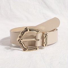 Vintage Engraved Buckle PU Belt Solid Jeans Pants Belt For Women