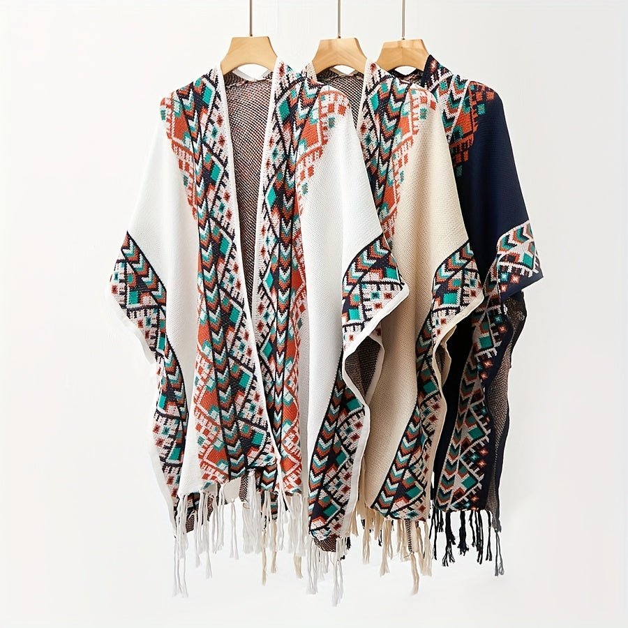Boho Knit Shawl Tassel Cardigan Retro Windproof Wraps Women