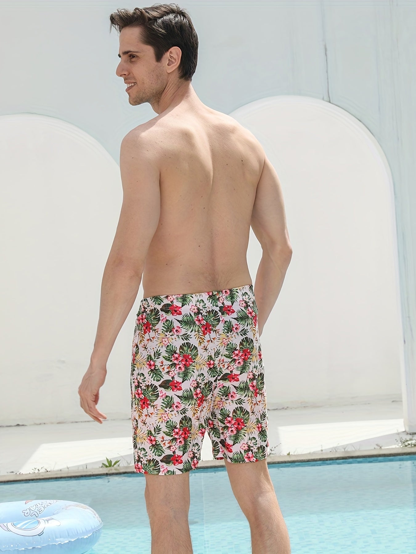 Men's 3D Floral Graphic Print Beach Shorts High Elasticity Quick Dry Swim Trunks