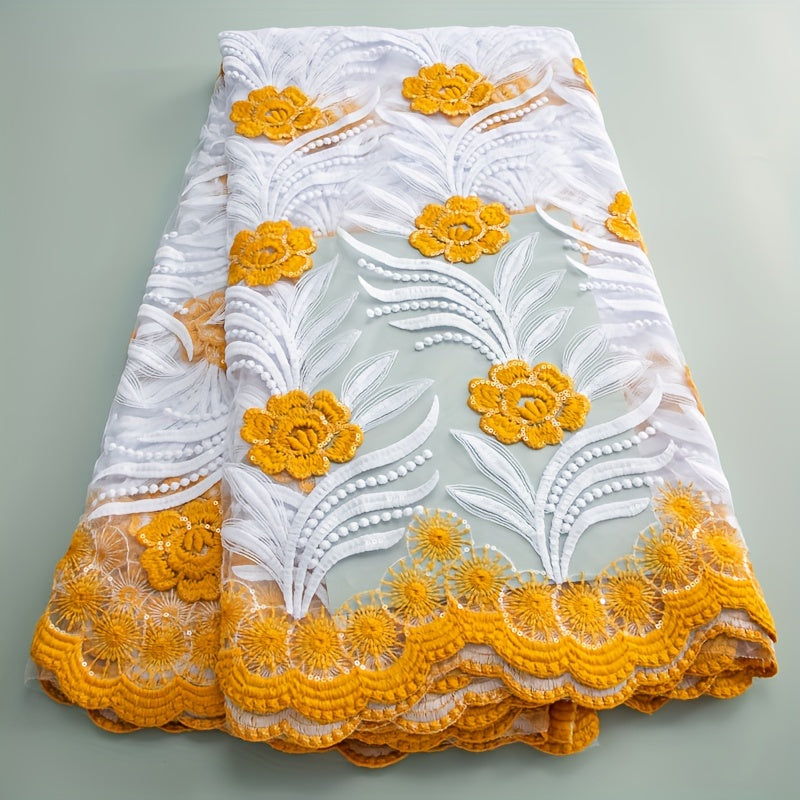 African Mesh Lace Fabric With Sequins French Embroidered Tulle Milk Silk Lace