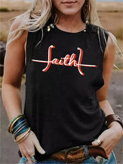 Faith Letter Print Tank Top Crew Neck Sleeveless Summer Tank Top