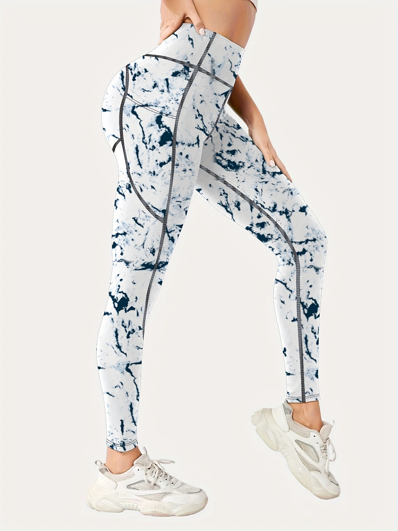 High Waist Print Butt Lifting Yoga Leggings With Pocket