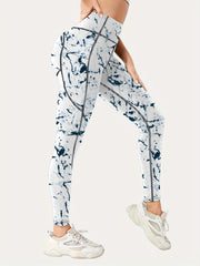 High Waist Print Butt Lifting Yoga Leggings With Pocket
